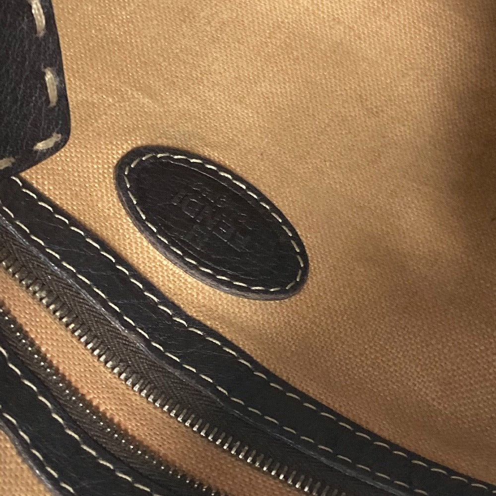 FENDI Selleria Logo Pochette Shoulder Bag in Dark Brown Leather