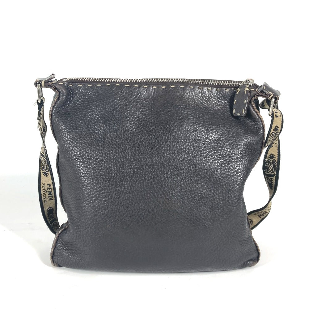 FENDI Selleria Logo Pochette Shoulder Bag in Dark Brown Leather