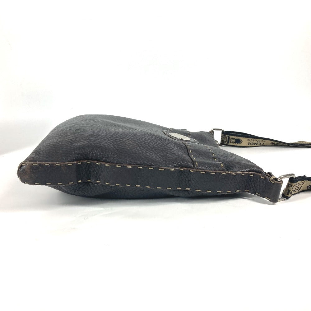 FENDI Selleria Logo Pochette Shoulder Bag in Dark Brown Leather