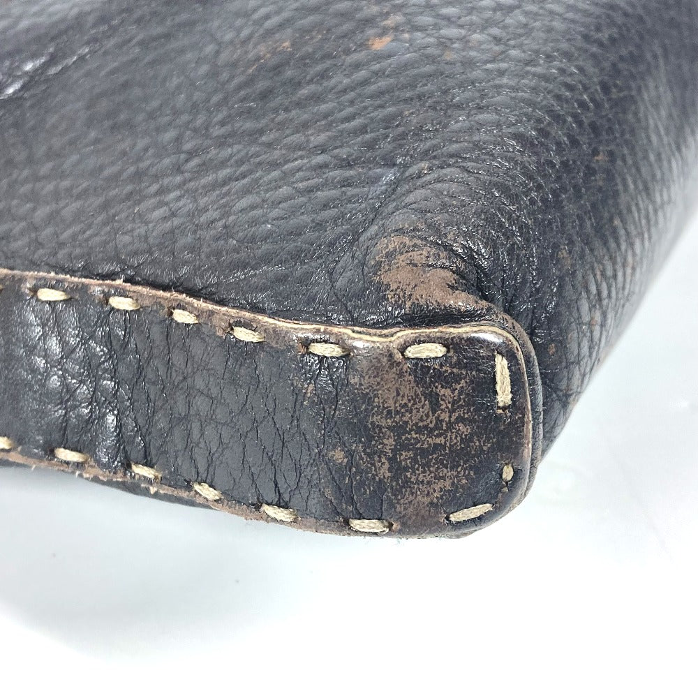 FENDI Selleria Logo Pochette Shoulder Bag in Dark Brown Leather