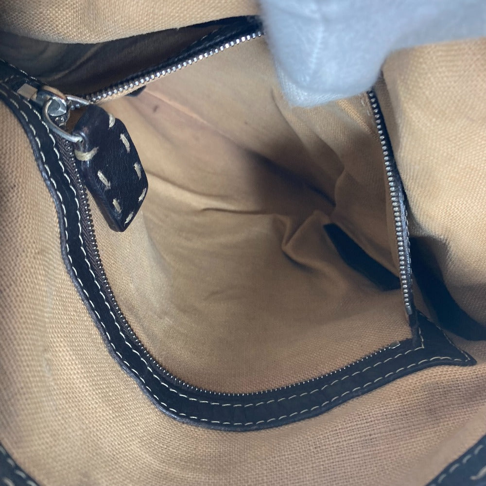 FENDI Selleria Logo Pochette Shoulder Bag in Dark Brown Leather
