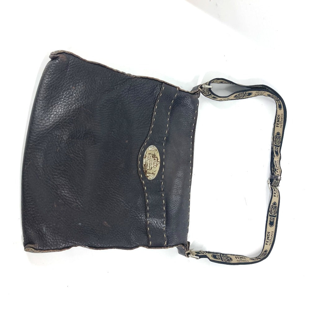 FENDI Selleria Logo Pochette Shoulder Bag in Dark Brown Leather