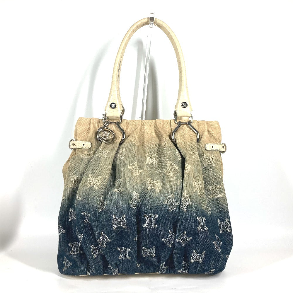 CELINE マカダム ロゴ デニム グラデーション カバン ショルダーバッグ トートバッグ レザー/キャンバス レディース ホワイト