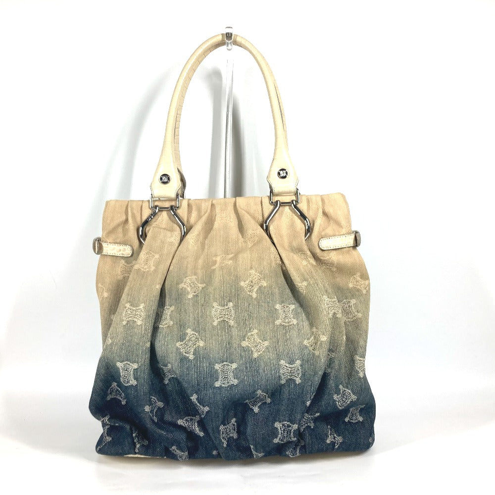CELINE マカダム ロゴ デニム グラデーション カバン ショルダーバッグ トートバッグ レザー/キャンバス レディース ホワイト