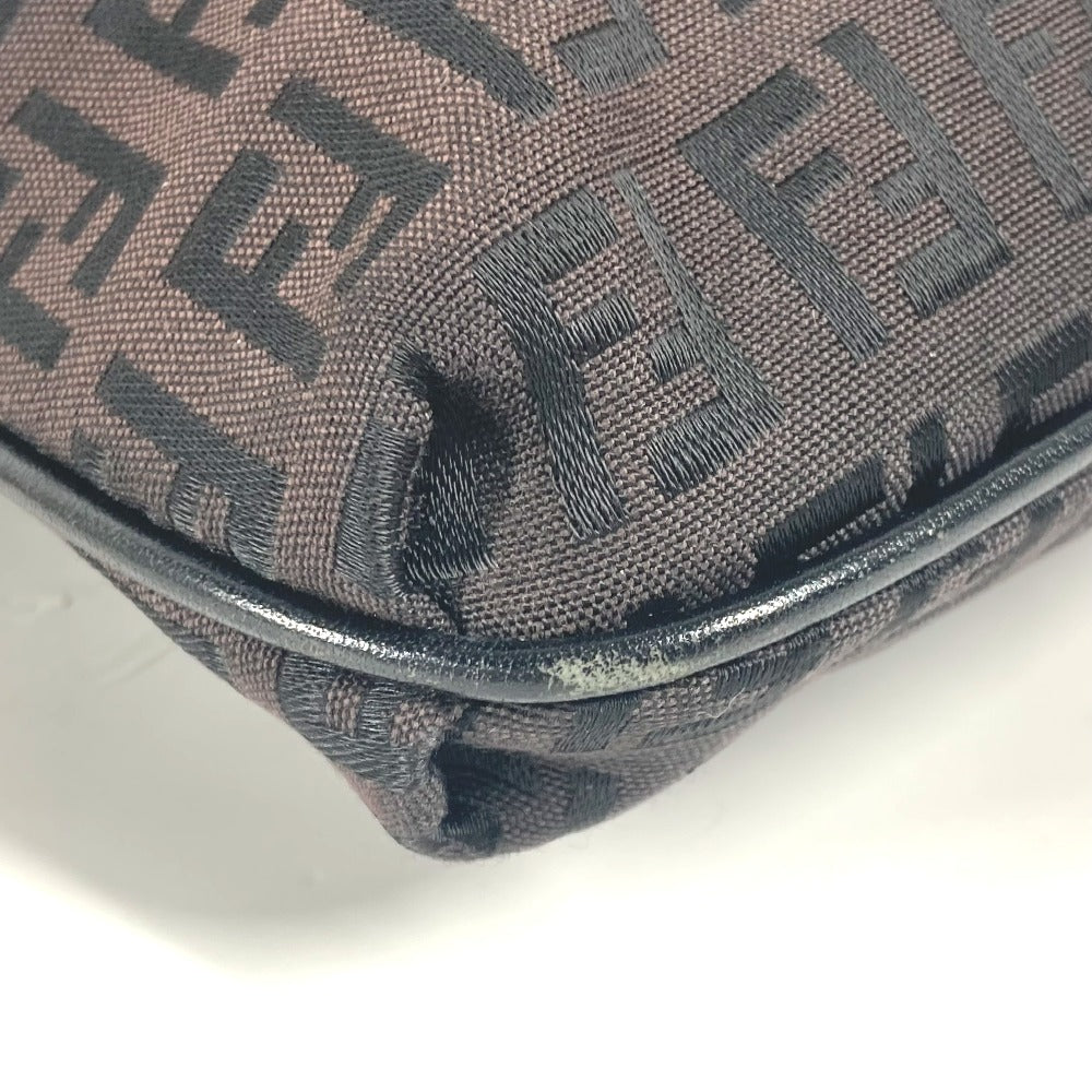 FENDI ズッキーノ ロゴ フラップ 斜め掛け カバン ポシェット ショルダーバッグ レザー/キャンバス レディース ブラウン