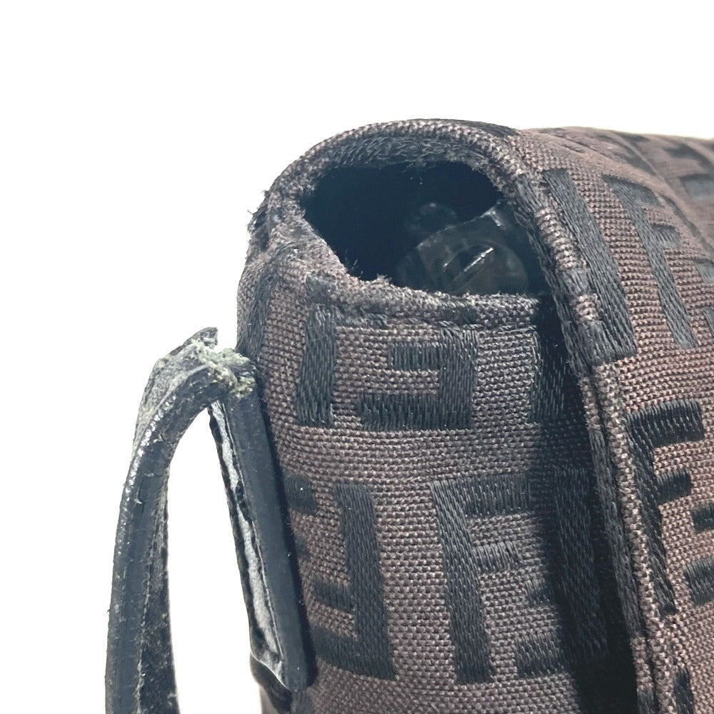 FENDI ズッキーノ ロゴ フラップ 斜め掛け カバン ポシェット ショルダーバッグ レザー/キャンバス レディース ブラウン