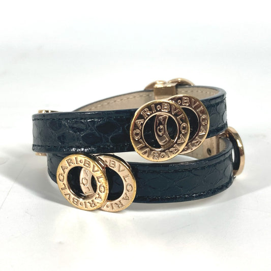 BVLGARI ダブルコイルド ブルガリブルガリ ロゴ アクセサリー 2重 ブレスレット レザー レディース ブラック