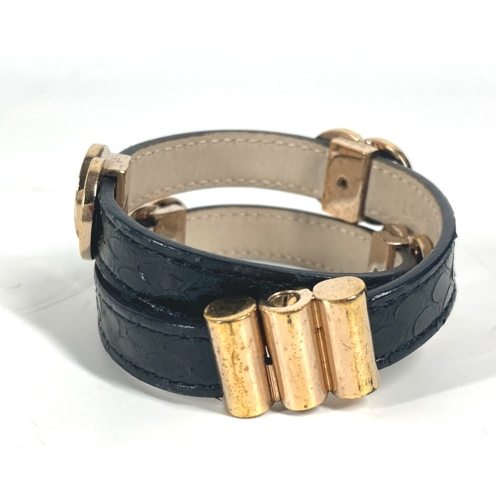 BVLGARI ダブルコイルド ブルガリブルガリ ロゴ アクセサリー 2重 ブレスレット レザー レディース ブラック