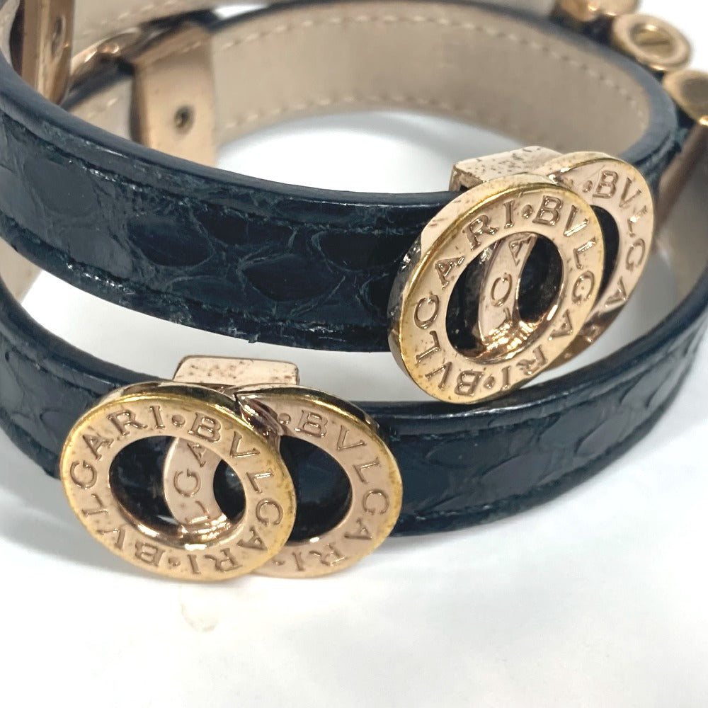 BVLGARI ダブルコイルド ブルガリブルガリ ロゴ アクセサリー 2重 ブレスレット レザー レディース ブラック