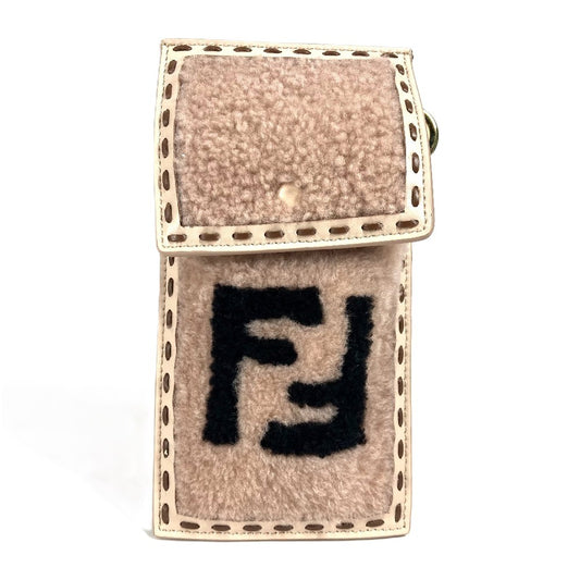 FENDI 7AS047 スマホケース フォンポーチ カバン FF ロゴ ファー チャーム ポーチ ファー レディース ベージュ