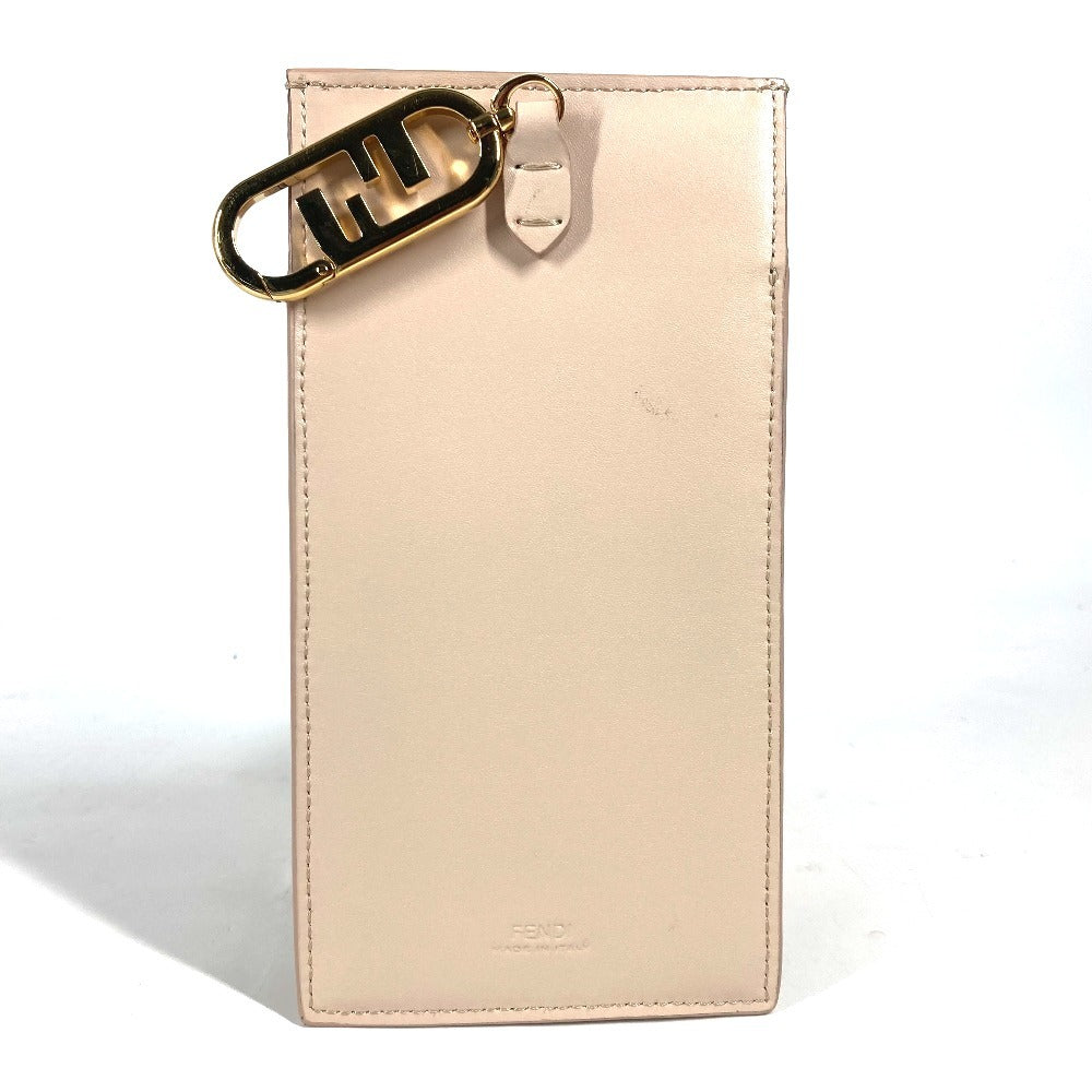 FENDI 7AS047 スマホケース フォンポーチ カバン FF ロゴ ファー チャーム ポーチ ファー レディース ベージュ