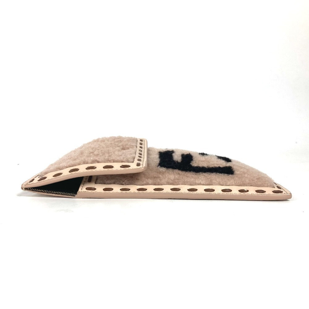 FENDI 7AS047 スマホケース フォンポーチ カバン FF ロゴ ファー チャーム ポーチ ファー レディース ベージュ