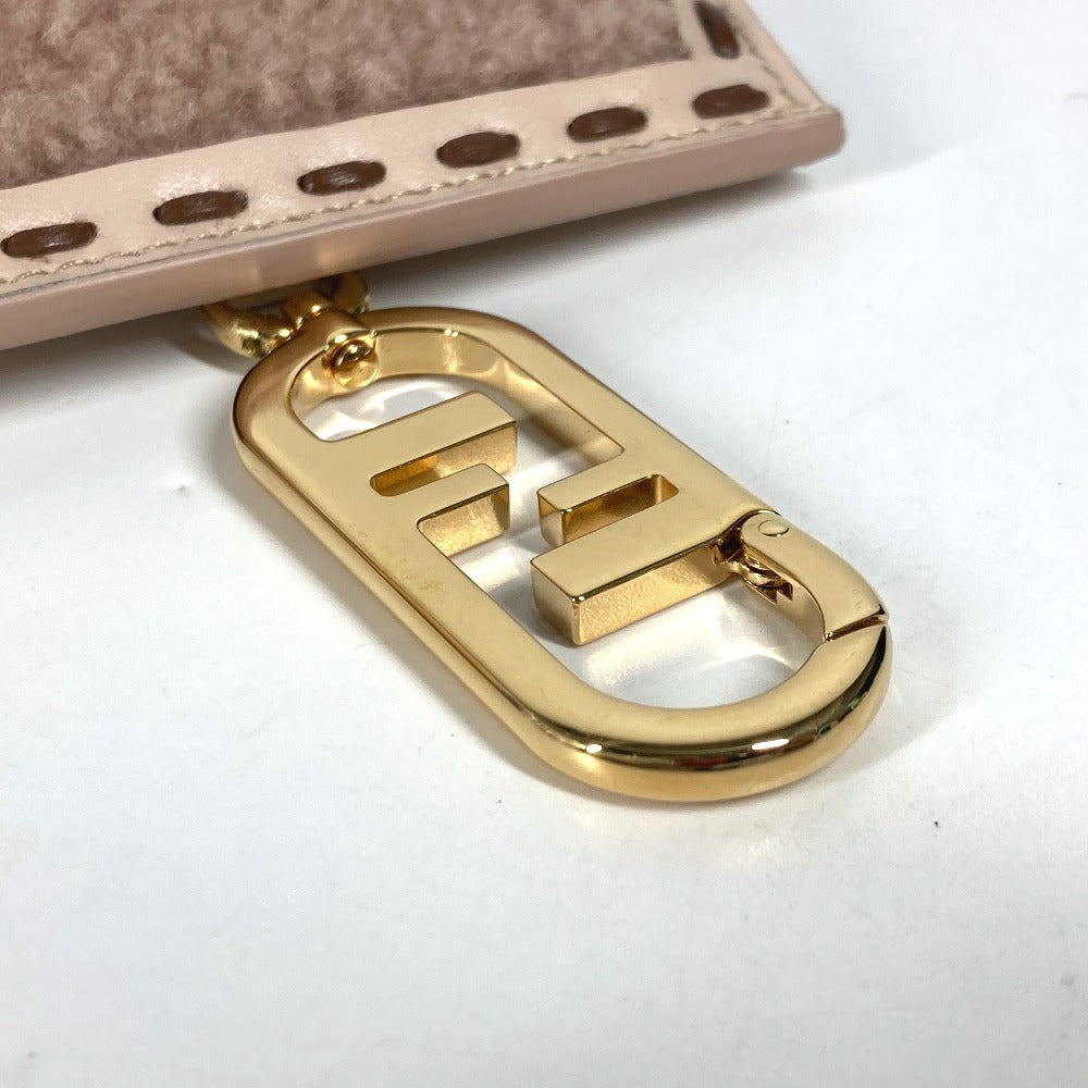 FENDI 7AS047 スマホケース フォンポーチ カバン FF ロゴ ファー チャーム ポーチ ファー レディース ベージュ