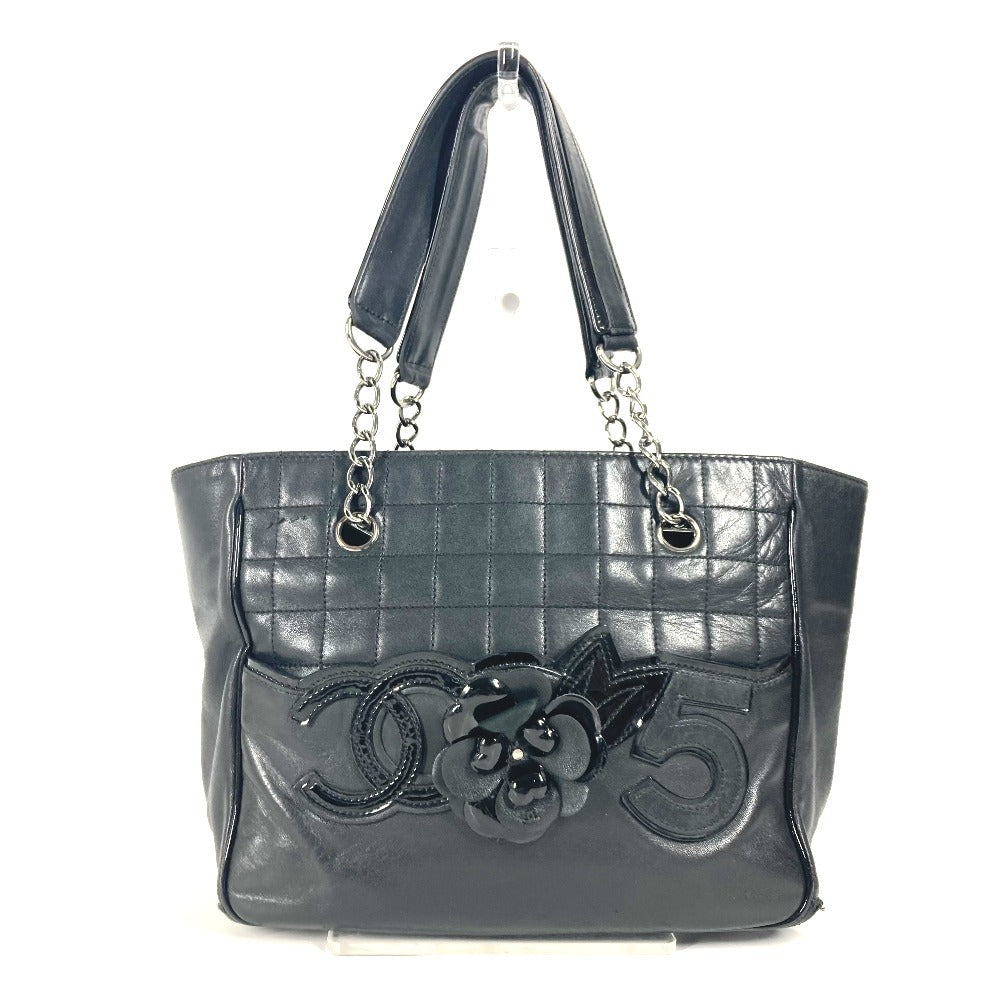 CHANEL Camellia No. 5 Icon Chocolate Bar Shoulder Bag, Tote Bag, Chain Bag, Leather, Women's, Black