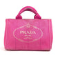 PRADA Canapa logo Bag Tote Bag Hand Bag Canvas pink/White Used