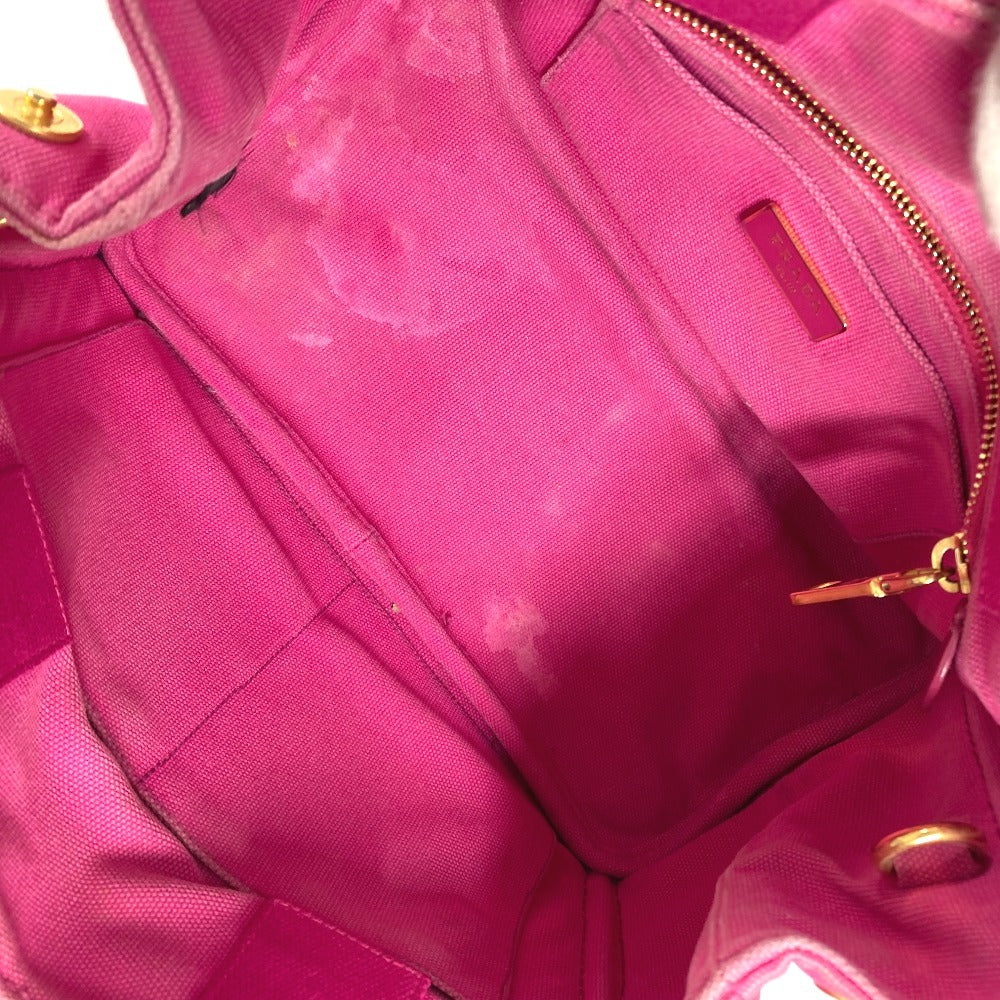 PRADA Canapa logo Bag Tote Bag Hand Bag Canvas pink/White Used