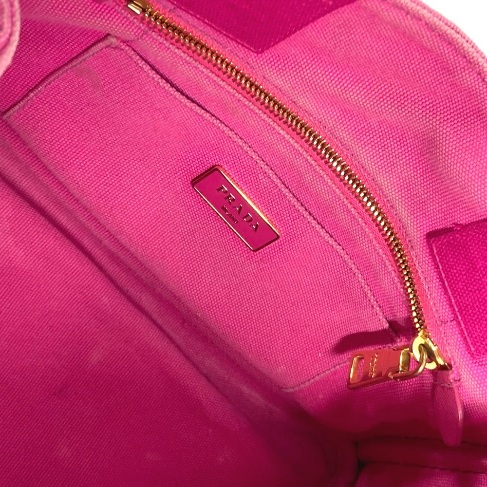 PRADA Canapa logo Bag Tote Bag Hand Bag Canvas pink/White Used