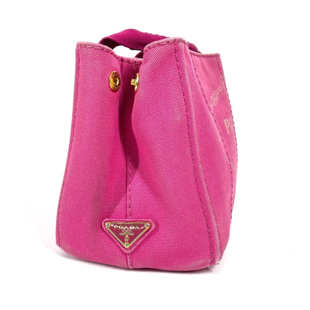 PRADA Canapa logo Bag Tote Bag Hand Bag Canvas pink/White Used