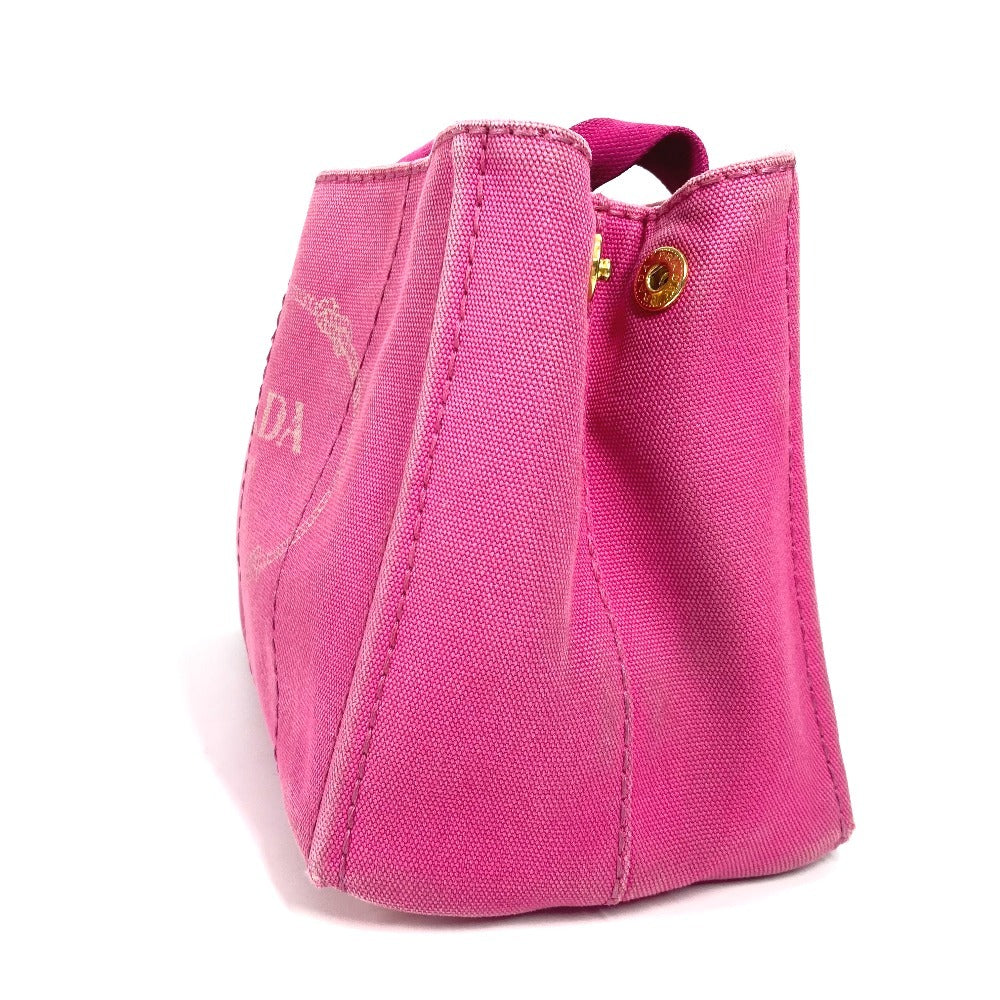 PRADA Canapa logo Bag Tote Bag Hand Bag Canvas pink/White Used