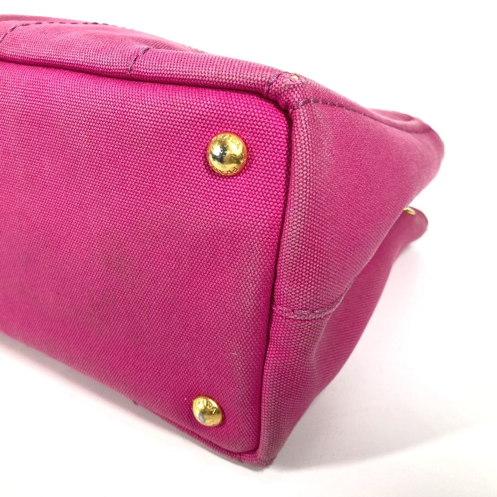 PRADA Canapa logo Bag Tote Bag Hand Bag Canvas pink/White Used