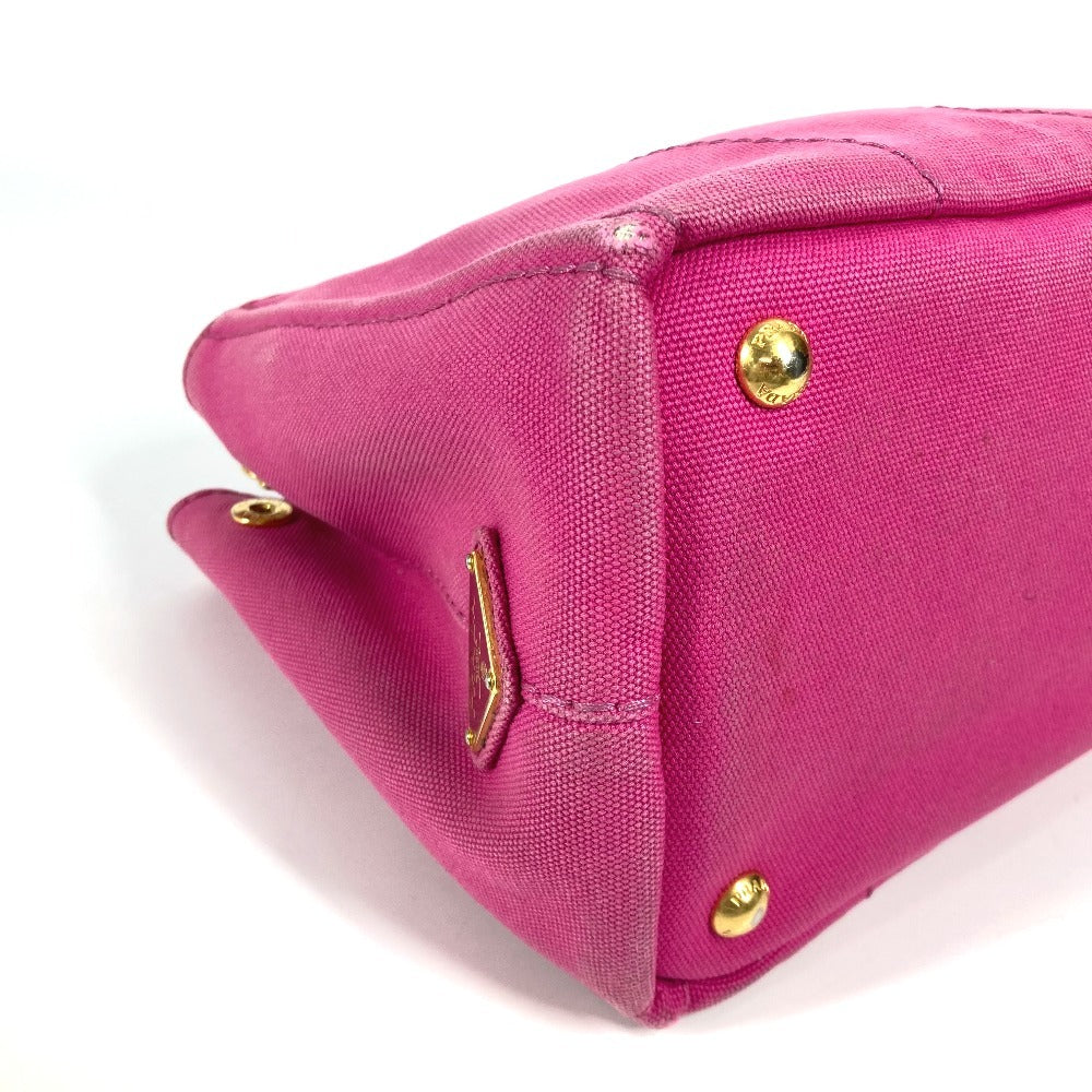 PRADA Canapa logo Bag Tote Bag Hand Bag Canvas pink/White Used