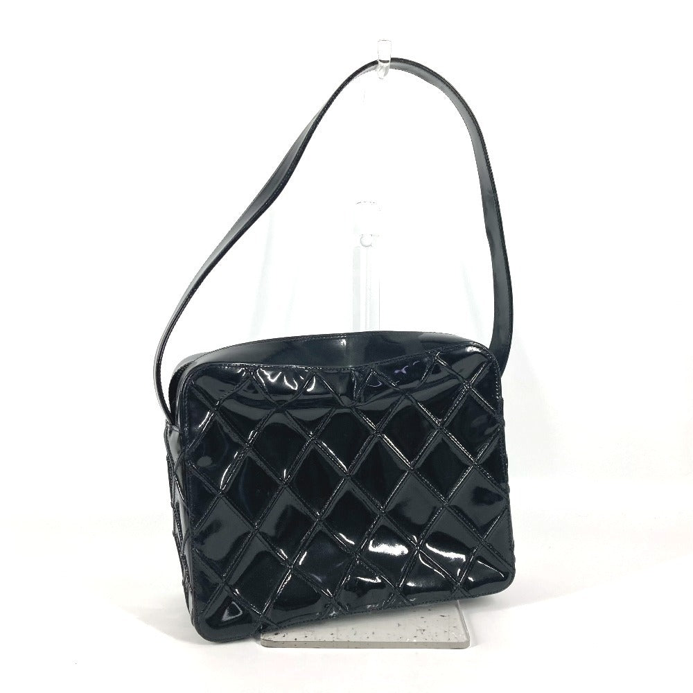 CHANEL ヴィンテージ キルティング マトラッセ カバン 肩掛け ボックス ハンドバッグ ショルダーバッグ パテントレザー レディース ブラック