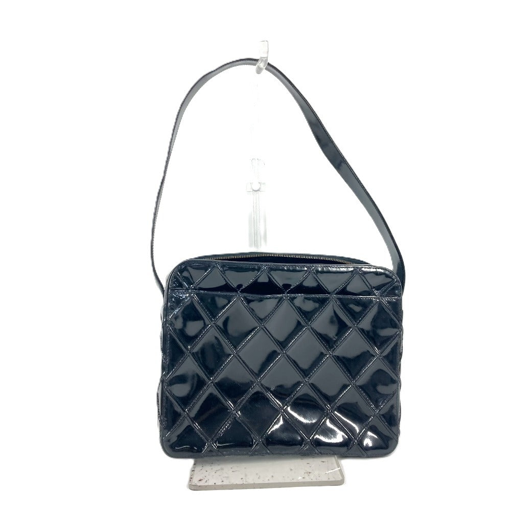 CHANEL ヴィンテージ キルティング マトラッセ カバン 肩掛け ボックス ハンドバッグ ショルダーバッグ パテントレザー レディース ブラック