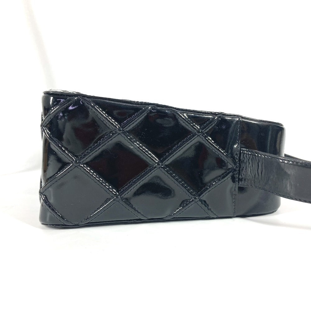 CHANEL ヴィンテージ キルティング マトラッセ カバン 肩掛け ボックス ハンドバッグ ショルダーバッグ パテントレザー レディース ブラック