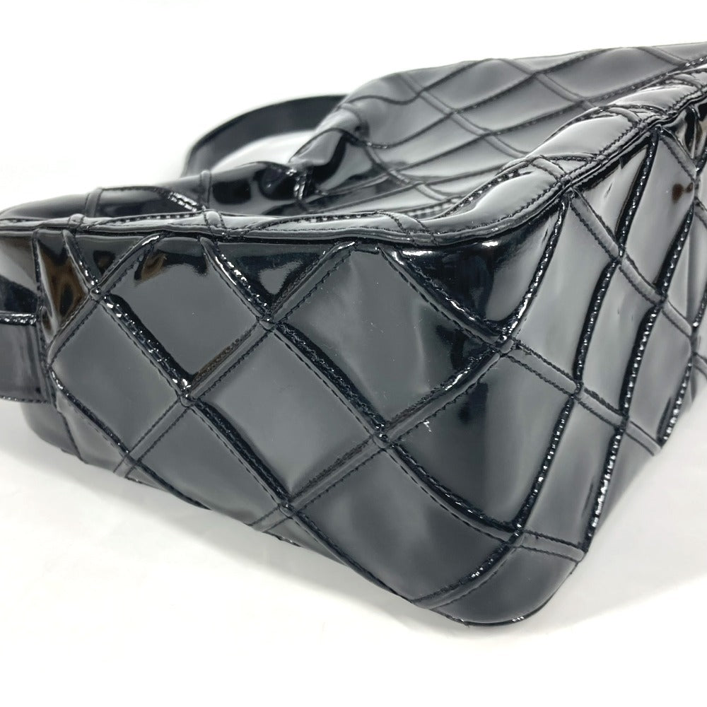 CHANEL ヴィンテージ キルティング マトラッセ カバン 肩掛け ボックス ハンドバッグ ショルダーバッグ パテントレザー レディース ブラック