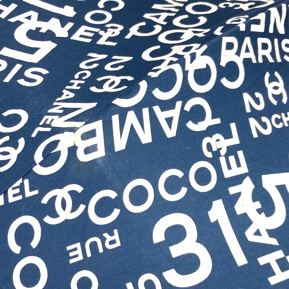 CHANEL バイシーライン パラプリュイ アンブレラ 折り畳み傘 ワンタッチ ポーチ付き 傘 コットン レディース ネイビー