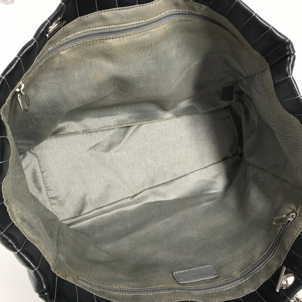 CHANEL CC ココマーク ロゴ ストライプ Wチェーン 肩掛け トートバッグ カバン バッグ ショルダーバッグ レザー レディース ブラック