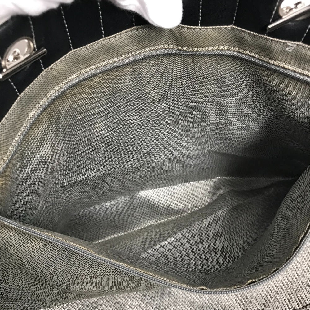 CHANEL CC ココマーク ロゴ ストライプ Wチェーン 肩掛け トートバッグ カバン バッグ ショルダーバッグ レザー レディース ブラック