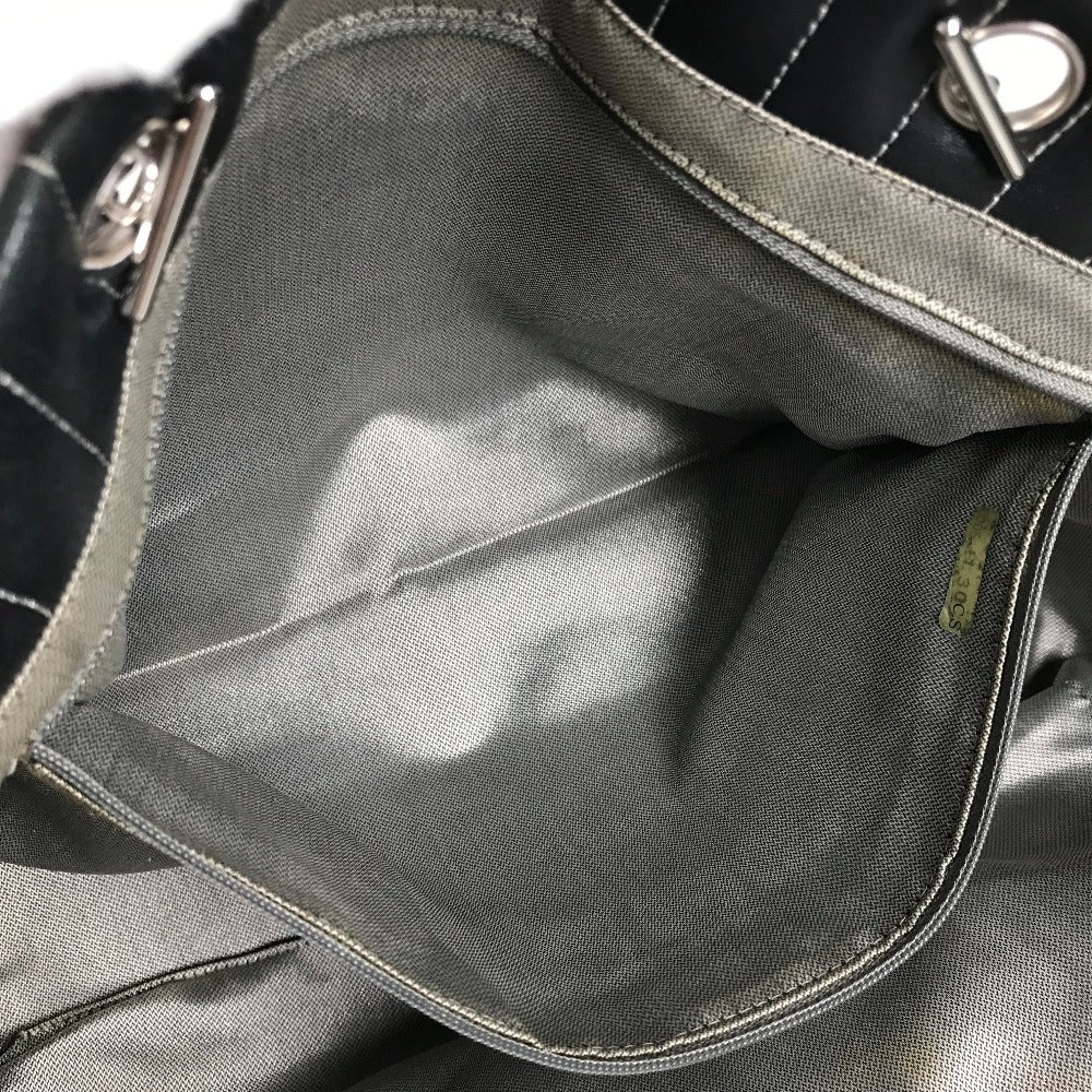 CHANEL CC ココマーク ロゴ ストライプ Wチェーン 肩掛け トートバッグ カバン バッグ ショルダーバッグ レザー レディース ブラック