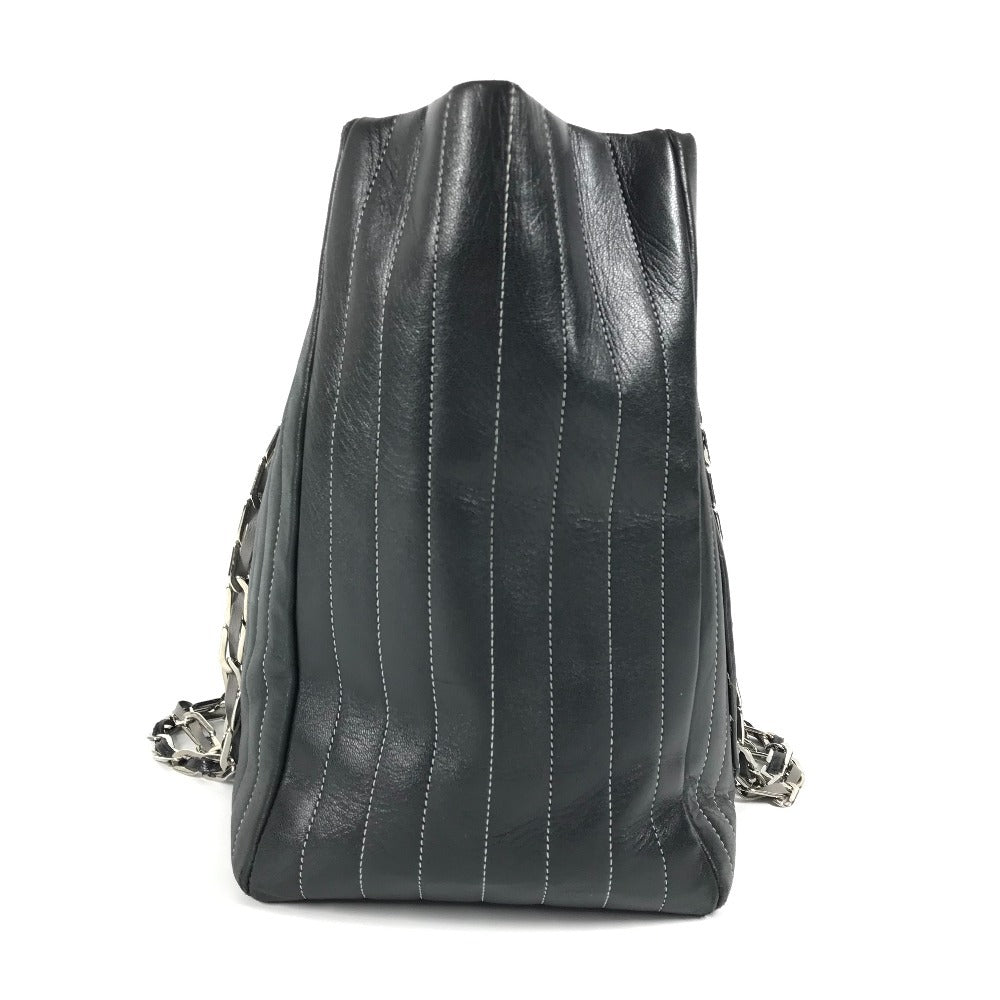 CHANEL CC ココマーク ロゴ ストライプ Wチェーン 肩掛け トートバッグ カバン バッグ ショルダーバッグ レザー レディース ブラック
