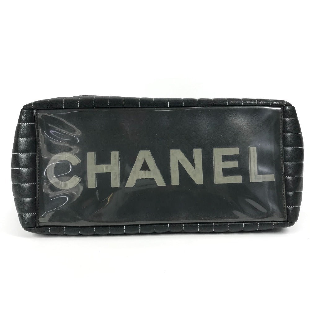 CHANEL CC ココマーク ロゴ ストライプ Wチェーン 肩掛け トートバッグ カバン バッグ ショルダーバッグ レザー レディース ブラック