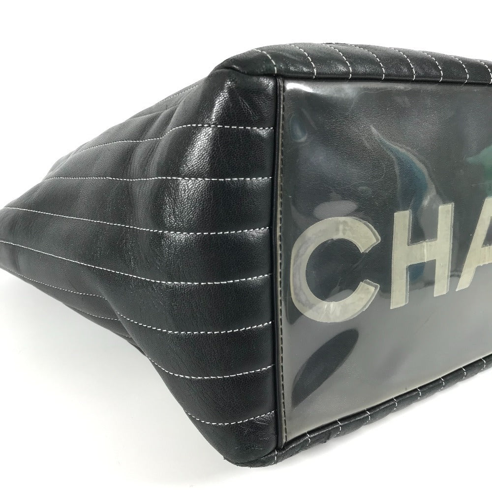 CHANEL CC ココマーク ロゴ ストライプ Wチェーン 肩掛け トートバッグ カバン バッグ ショルダーバッグ レザー レディース ブラック