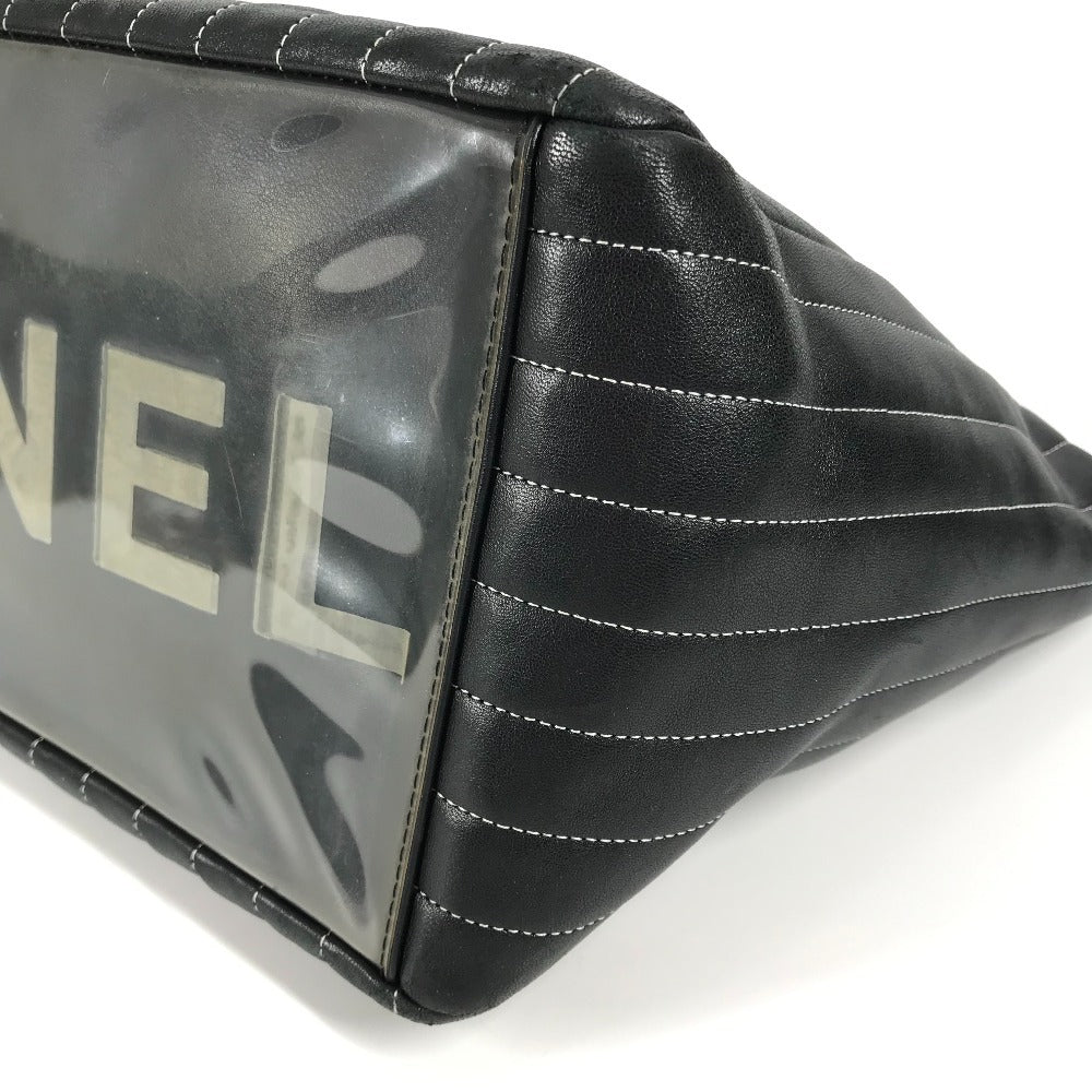 CHANEL CC ココマーク ロゴ ストライプ Wチェーン 肩掛け トートバッグ カバン バッグ ショルダーバッグ レザー レディース ブラック
