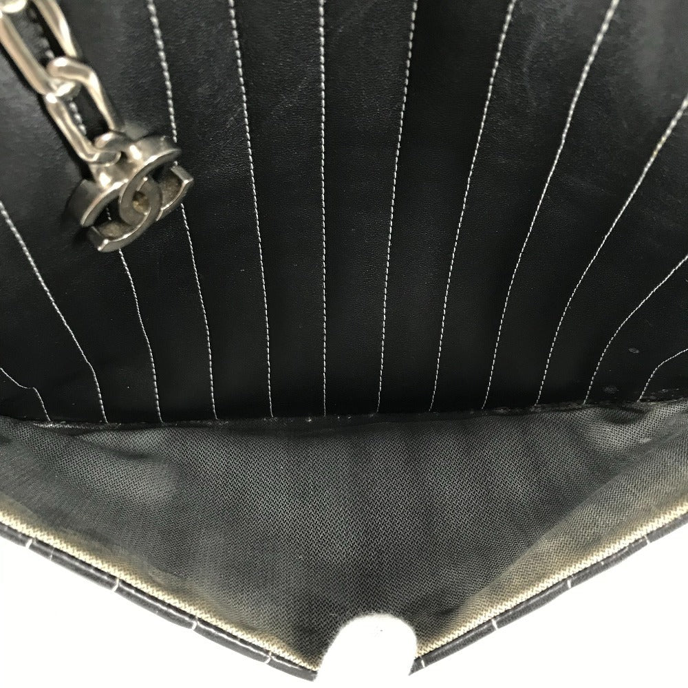 CHANEL CC ココマーク ロゴ ストライプ Wチェーン 肩掛け トートバッグ カバン バッグ ショルダーバッグ レザー レディース ブラック