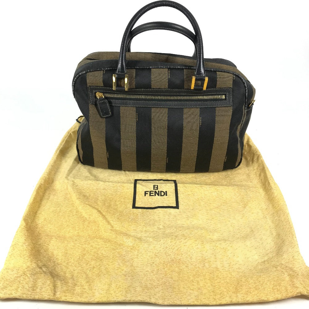 FENDI ヴィンテージ ペカン カバン ミニボストンバッグ ショルダーバッグ 肩掛け ハンドバッグ レザー/キャンバス レディース ブラック