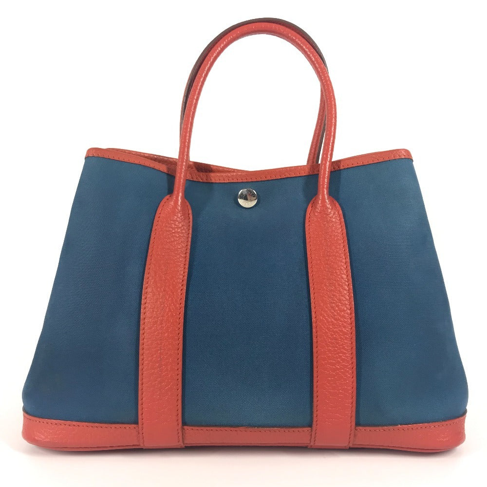 HERMES ガーデンパー ティTPM カバン ハンドバッグ バイカラー トートバッグ レザー/キャンバス レディース ブルー