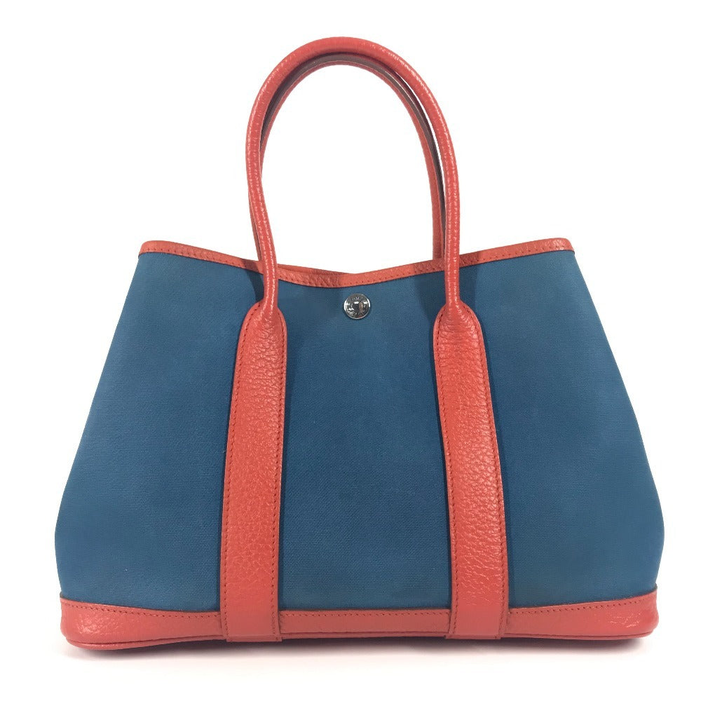 HERMES ガーデンパー ティTPM カバン ハンドバッグ バイカラー トートバッグ レザー/キャンバス レディース ブルー