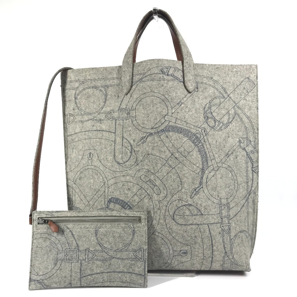 HERMES Karimi GM Shoulder Bag with Pouch, Felt Tote Bag, Women's, Gray