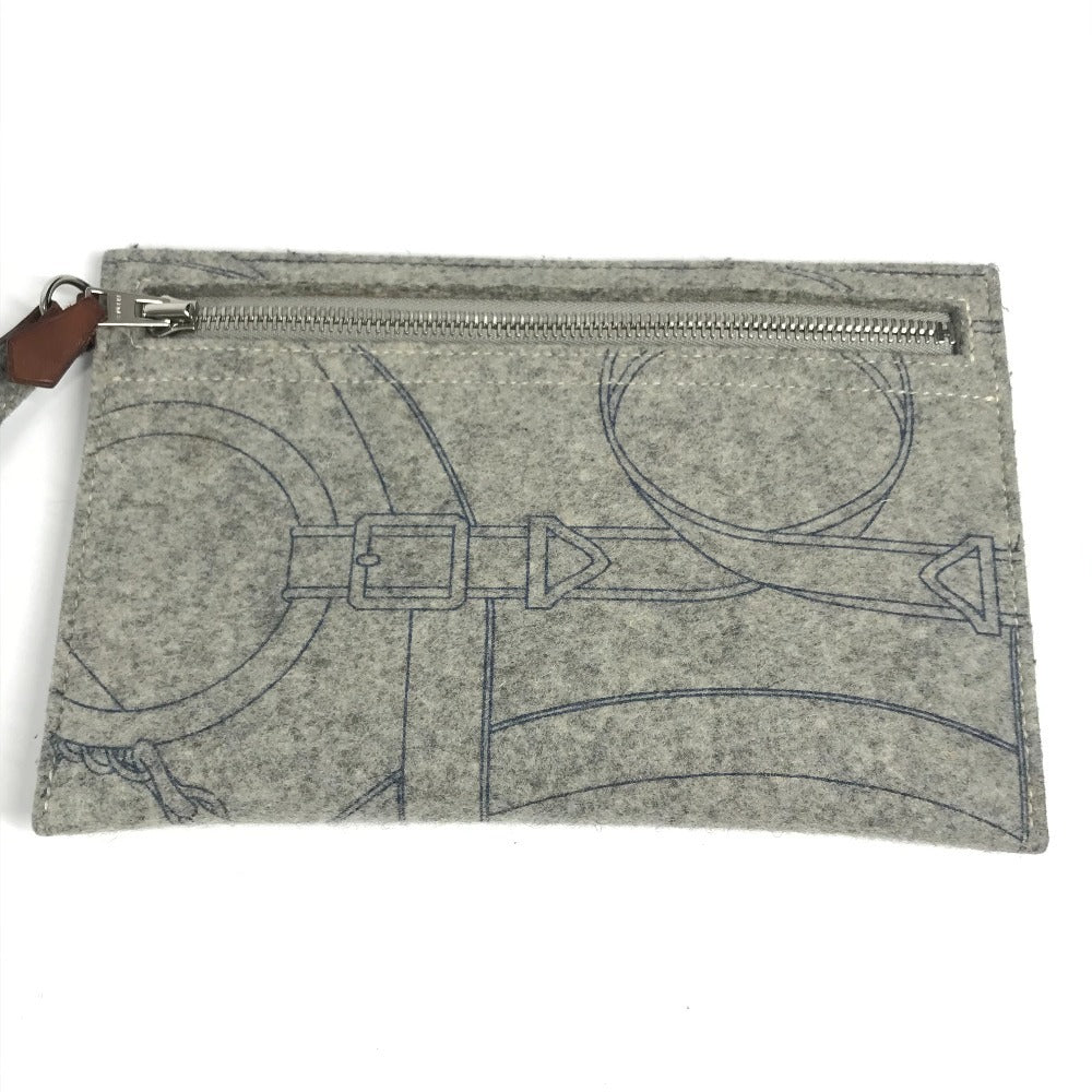 HERMES Karimi GM Shoulder Bag with Pouch, Felt Tote Bag, Women's, Gray