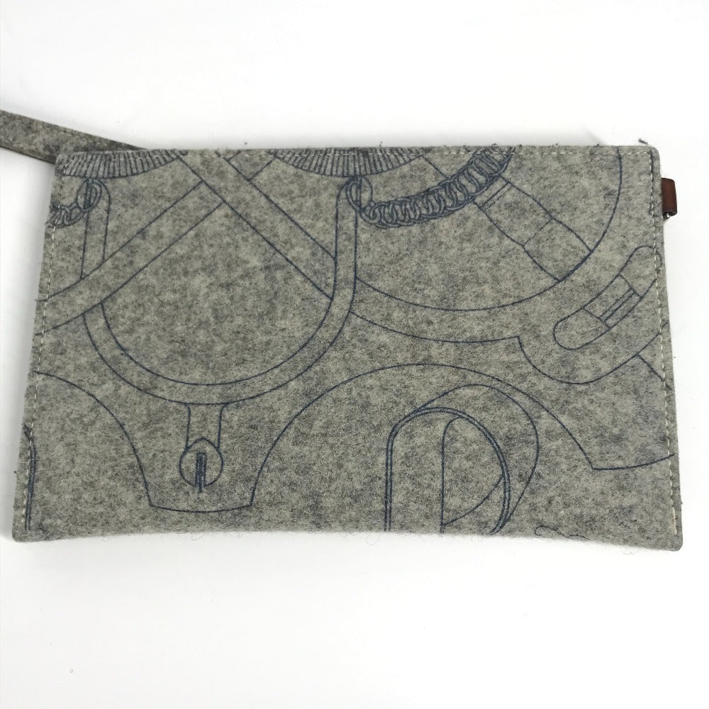 HERMES Karimi GM Shoulder Bag with Pouch, Felt Tote Bag, Women's, Gray