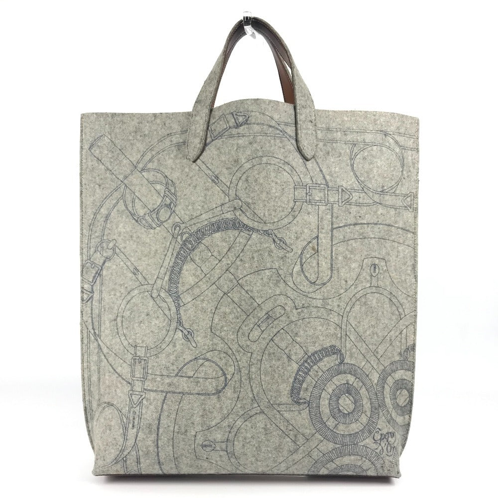 HERMES Karimi GM Shoulder Bag with Pouch, Felt Tote Bag, Women's, Gray