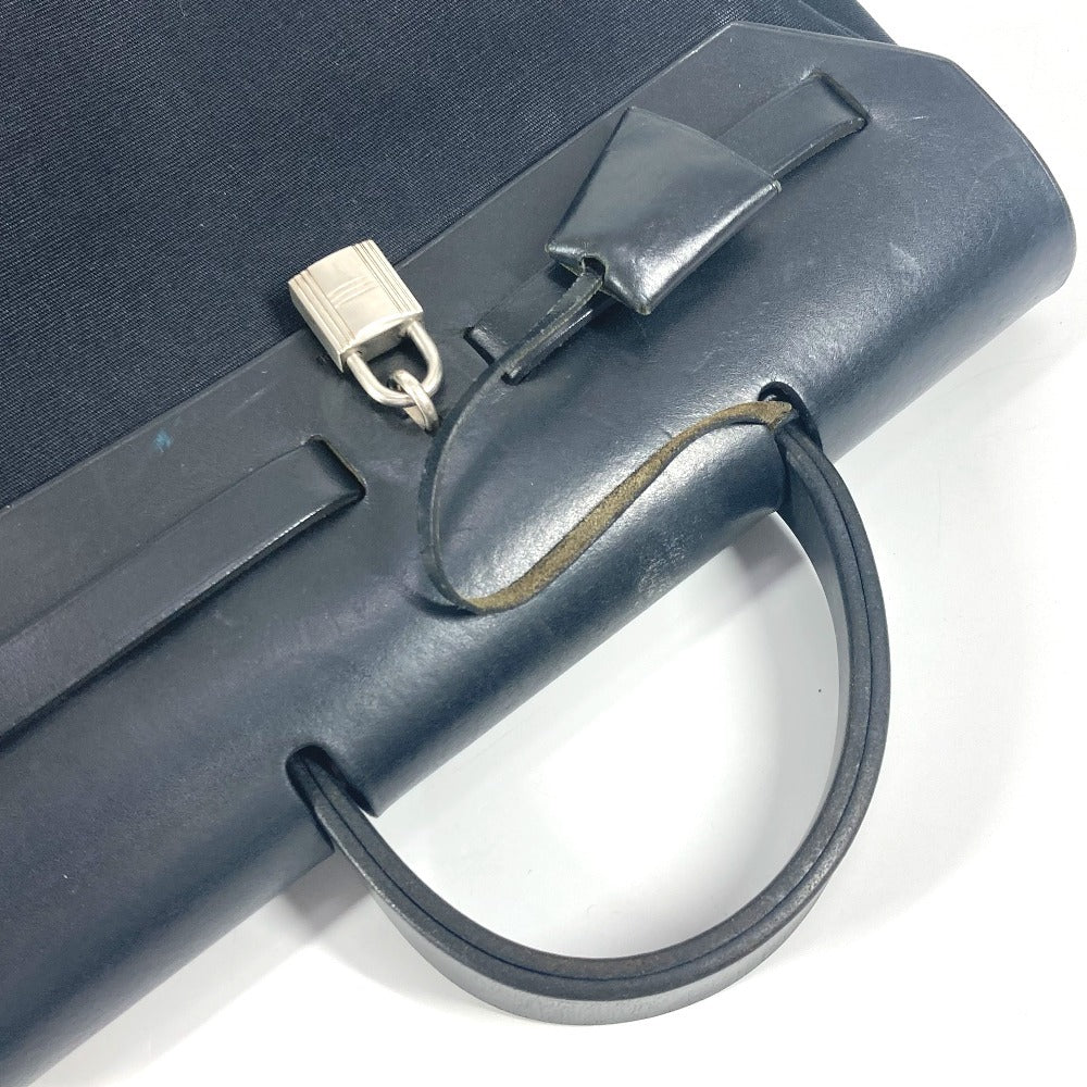 HERMES Airbag Ad PM Handbag/Tote Bag in Leather/Canvas, Unisex, Black
