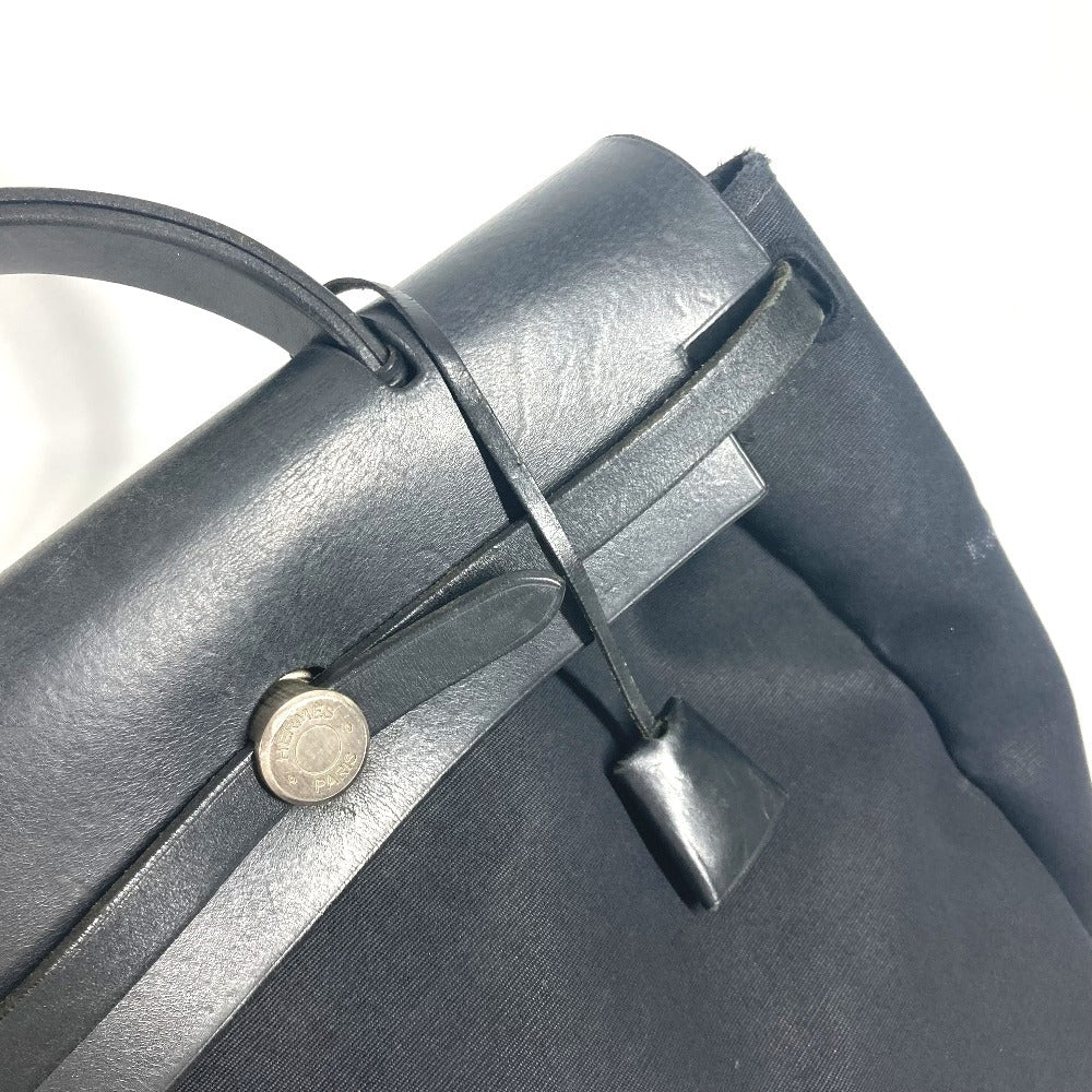 HERMES Airbag Ad PM Handbag/Tote Bag in Leather/Canvas, Unisex, Black