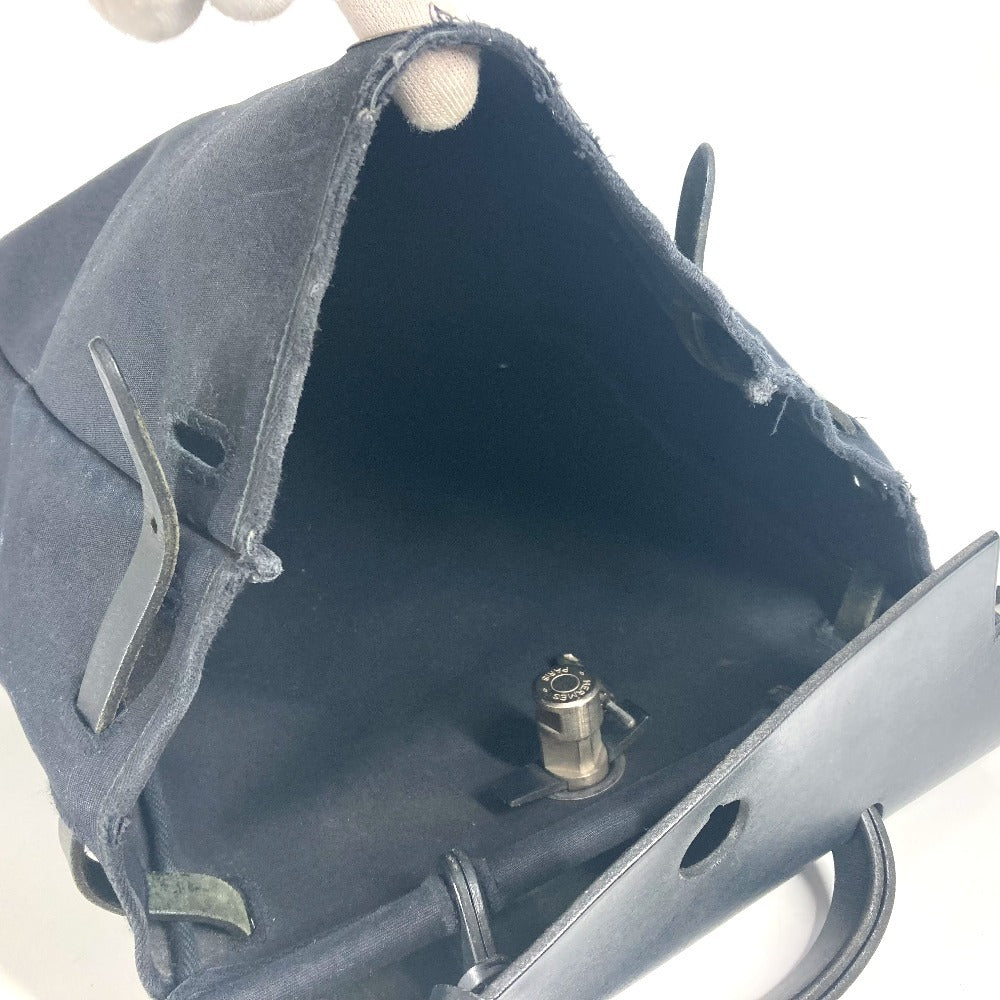 HERMES Airbag Ad PM Handbag/Tote Bag in Leather/Canvas, Unisex, Black