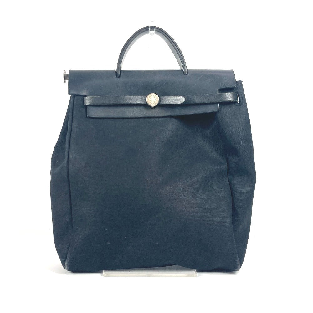 HERMES Airbag Ad PM Handbag/Tote Bag in Leather/Canvas, Unisex, Black
