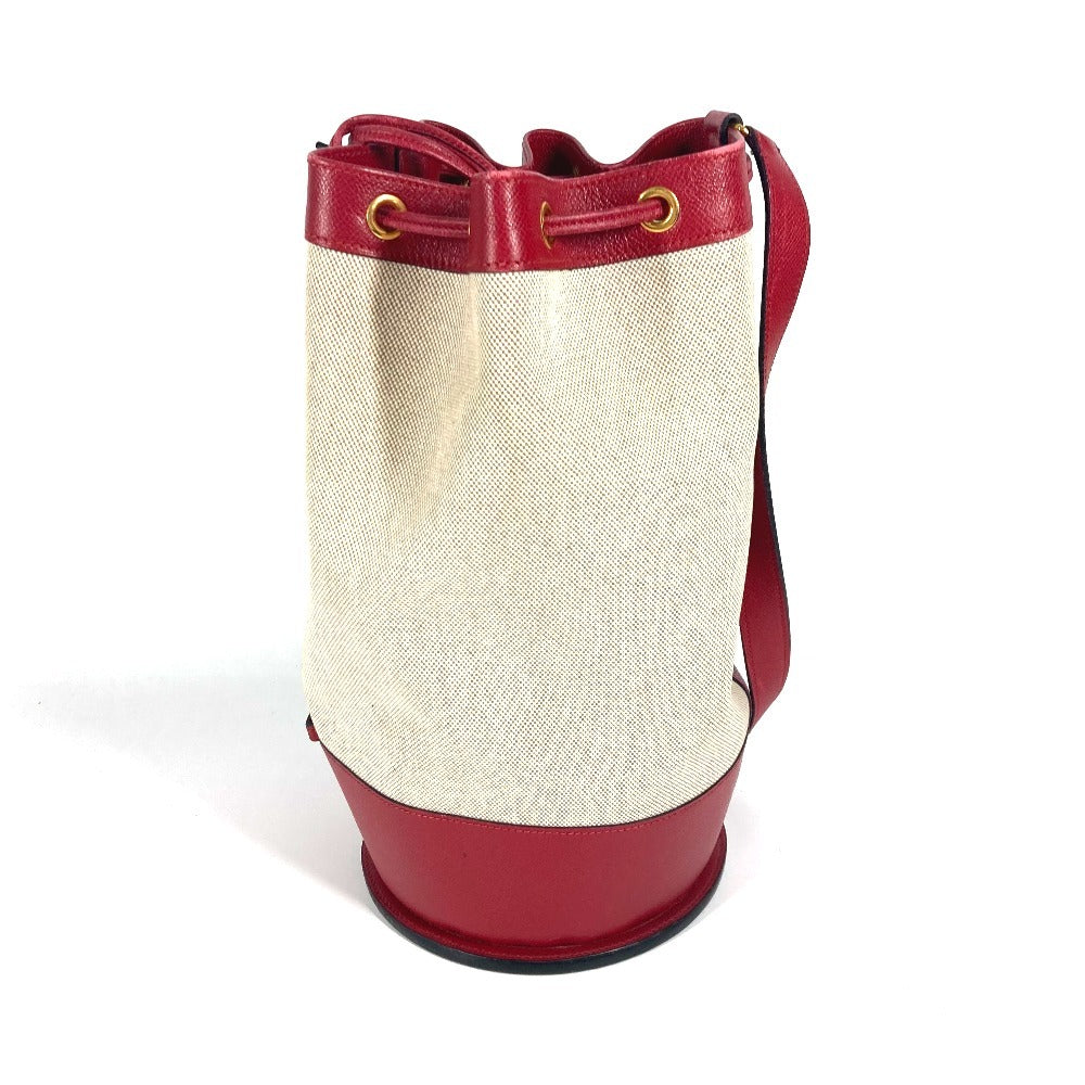 HERMES Vintage Standy Bag, Crossbody Drawstring Shoulder Bag, Leather/Canvas, Women's, Red